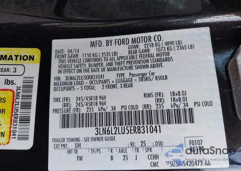 2014 Lincoln Mkz из США, поврежденный, VIN 3LN6L2LU5ER831041